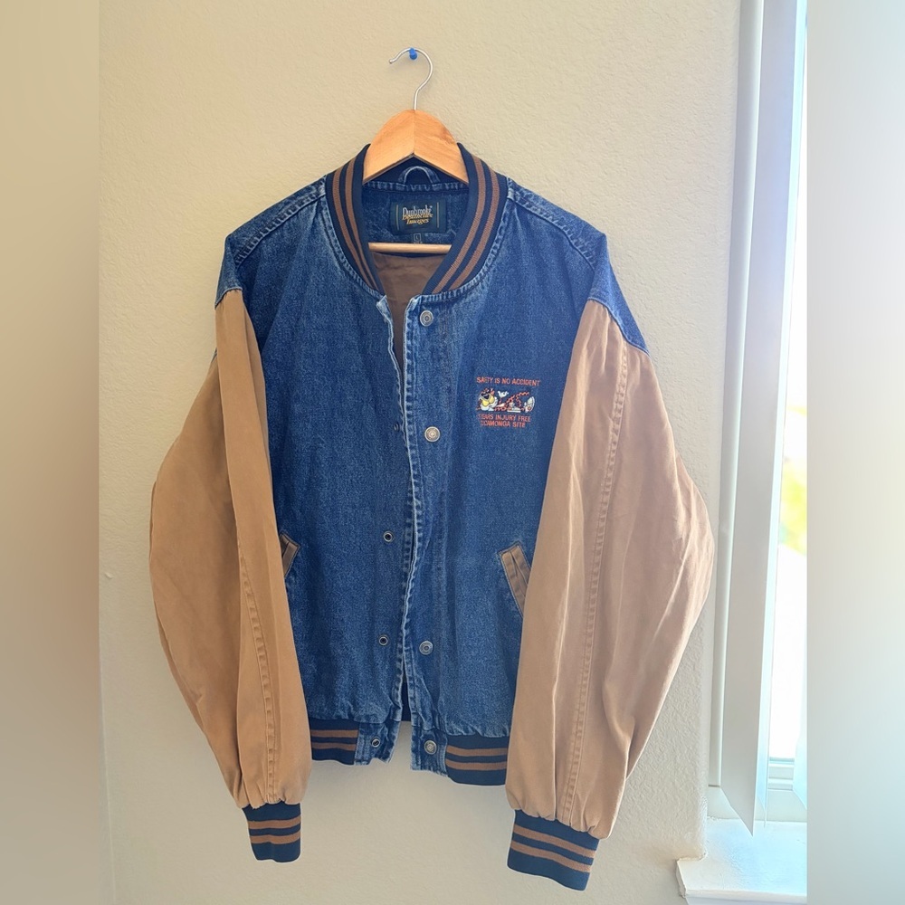 Vintage Dunbrooke Denim and Tan Varsity Jacket - Picture 2 of 7